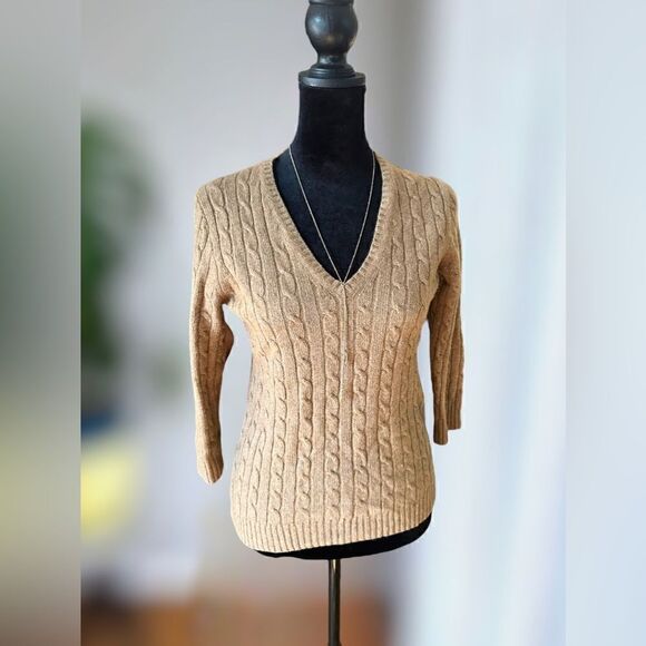 J Crew Merino Wool Cableknit V-Neck Sweater Size S - Picture 2 of 14